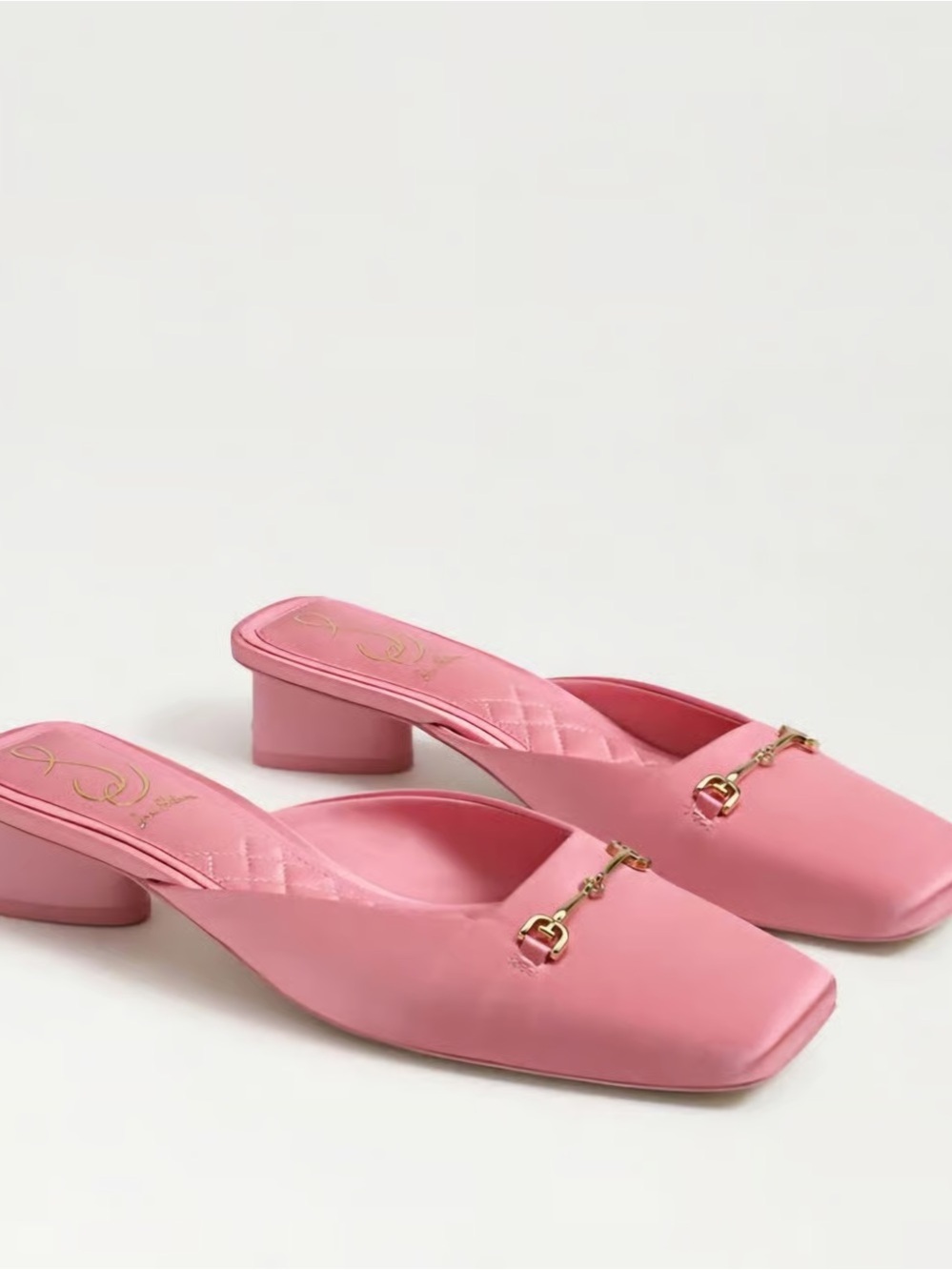 Sam Edelman Pink Square-Toe Leather Mules with Gold Bit